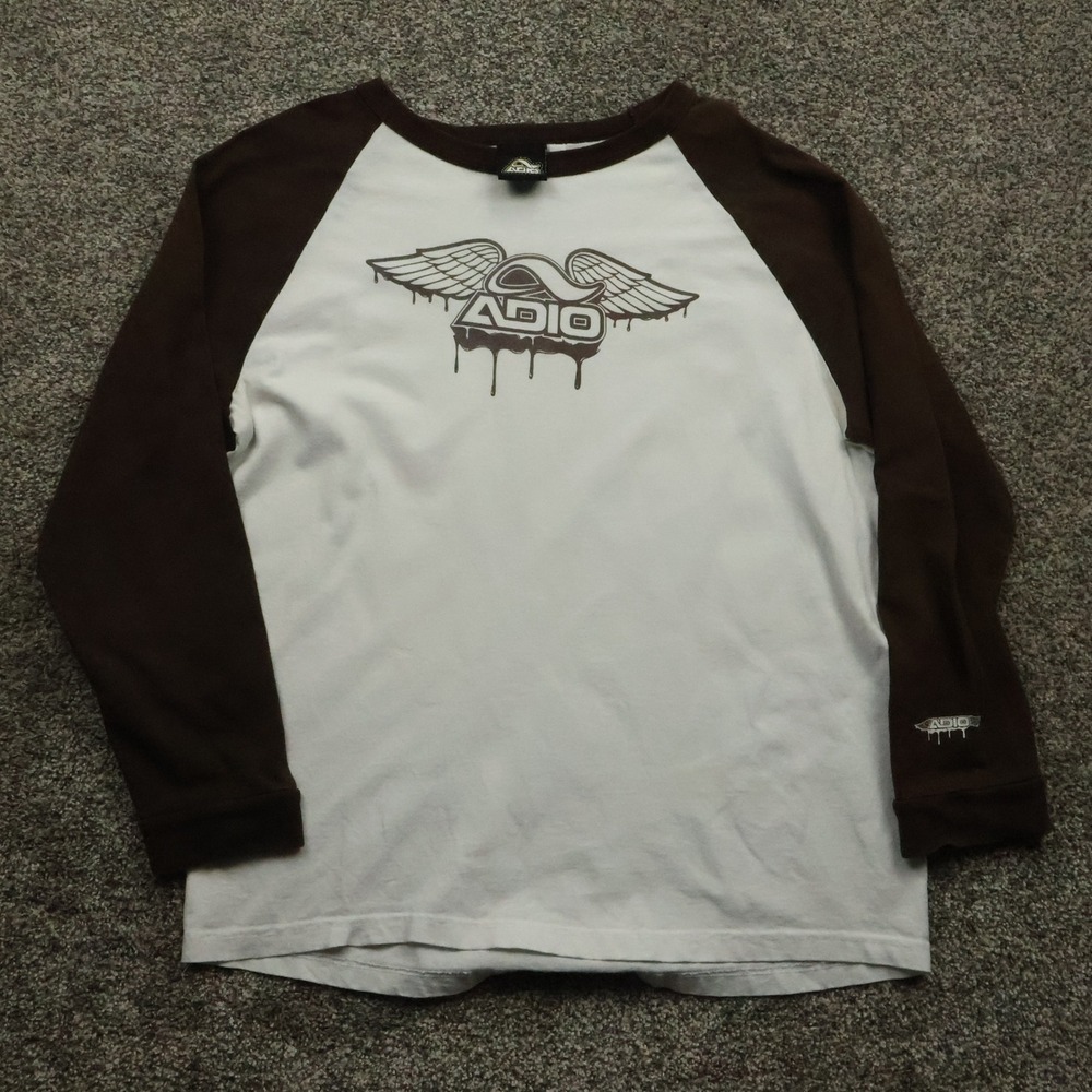 vintage Adio  Shirt Men's L Long Sleeve Raglan Wings‎ Skater Skateboard made USA